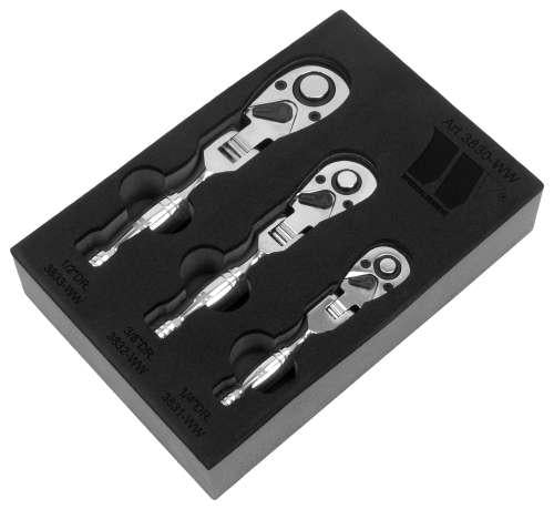 WELZH WERKZEUG Kort spärrskaft med vinklat huvud 3 delar  1/4" 3/8" & 1/2"